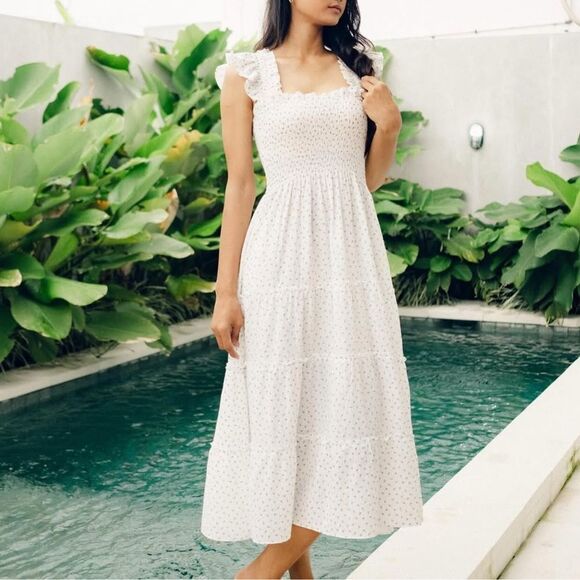 Oliphant Smocked White Swiss Dot Size Small - Picture 2 of 7